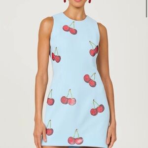 Cherry Print Blue Dress